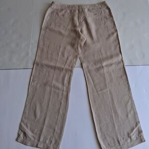 Light Beige Women's Linen Blend Wide Leg Pants